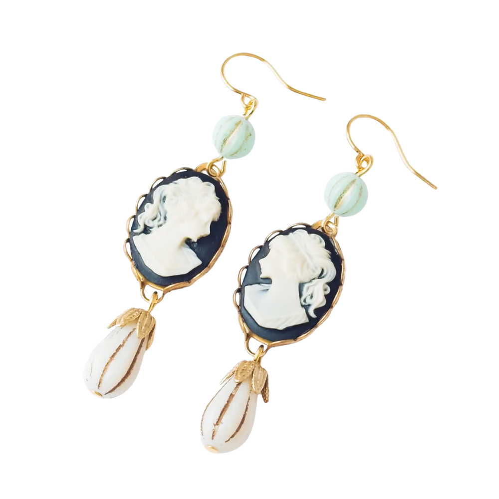 Cameo Earrings with Light Blue and Drop Beads