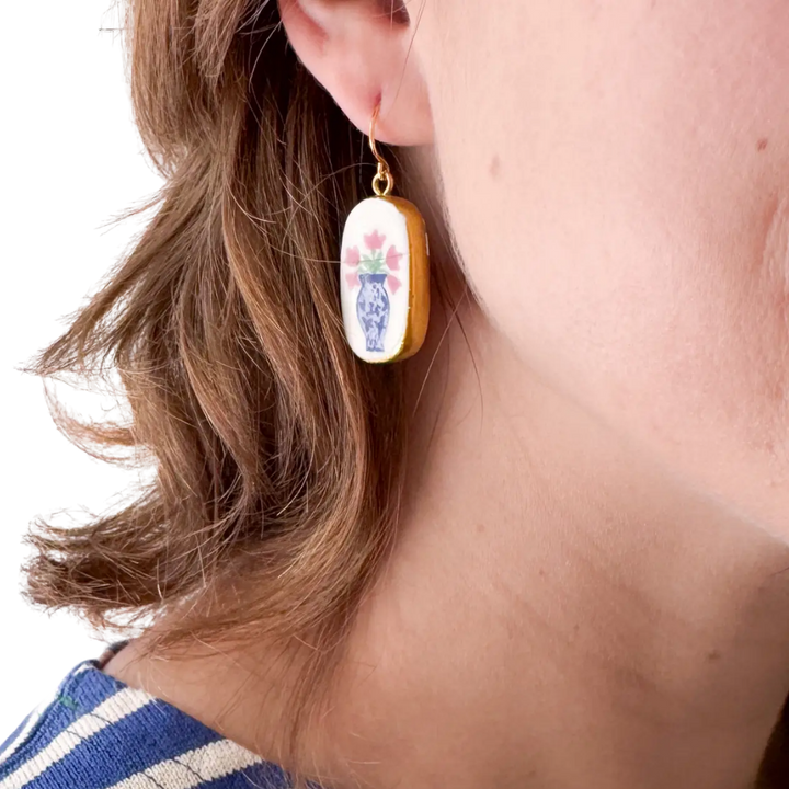 Ceramic Floral Vase Earrings