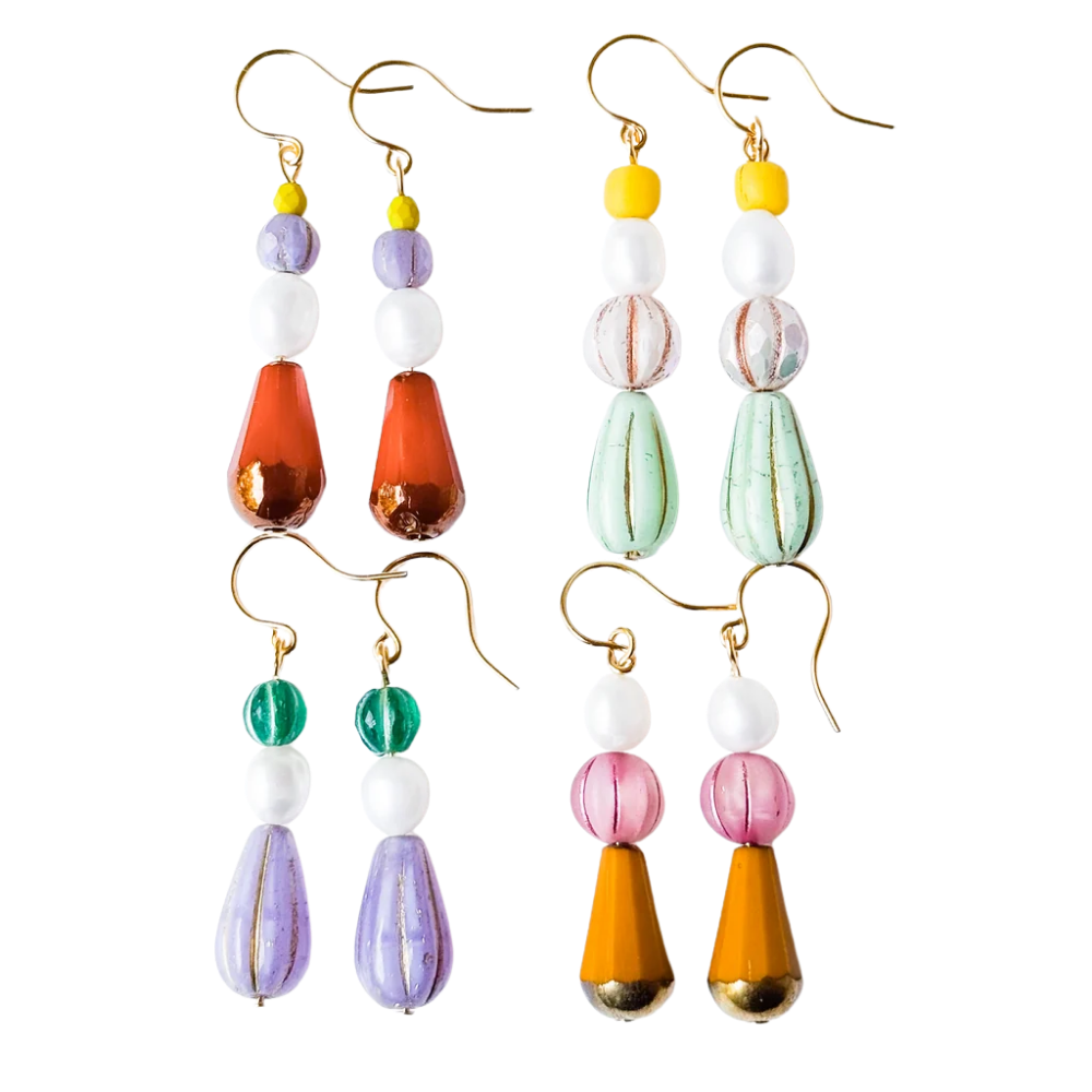 Czech Glass & Freshwater Pearl Drop Earrings
