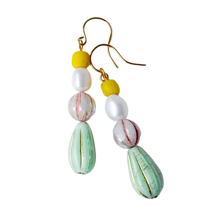 Czech Glass & Freshwater Pearl Drop Earrings