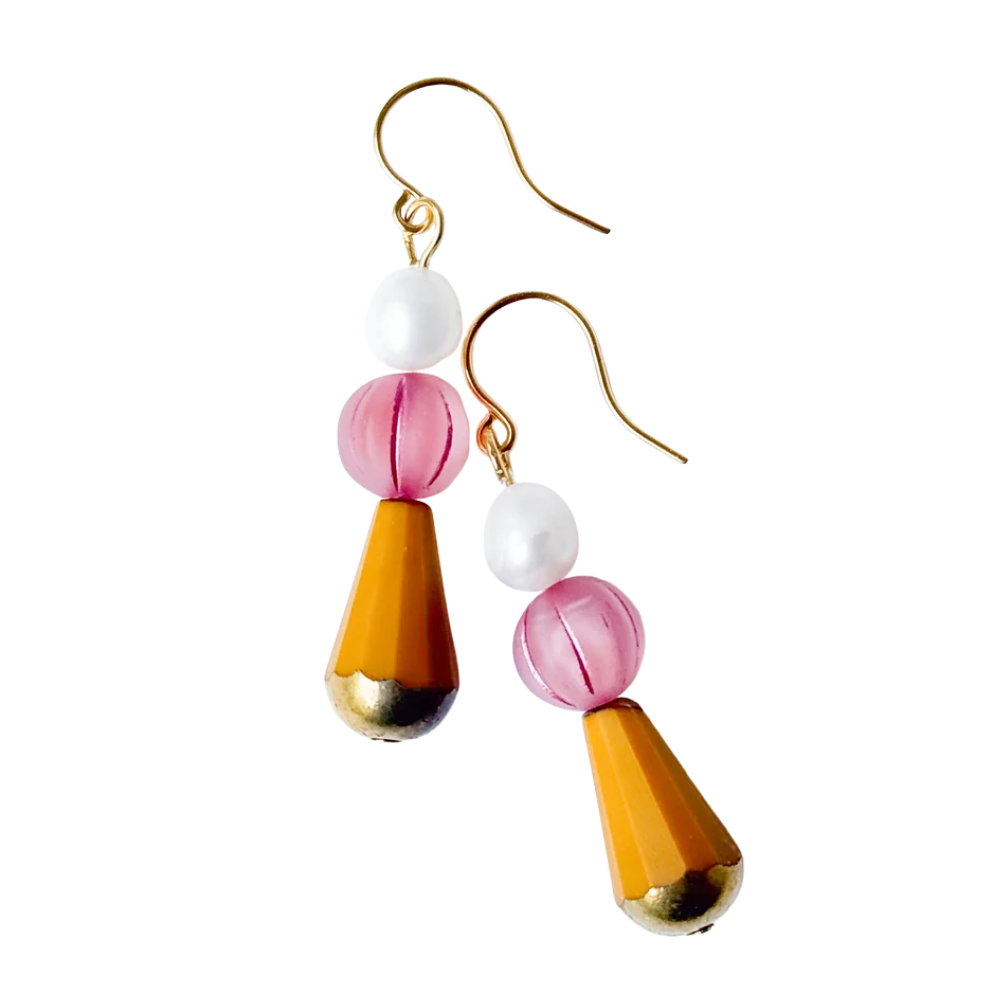 Czech Glass & Freshwater Pearl Drop Earrings