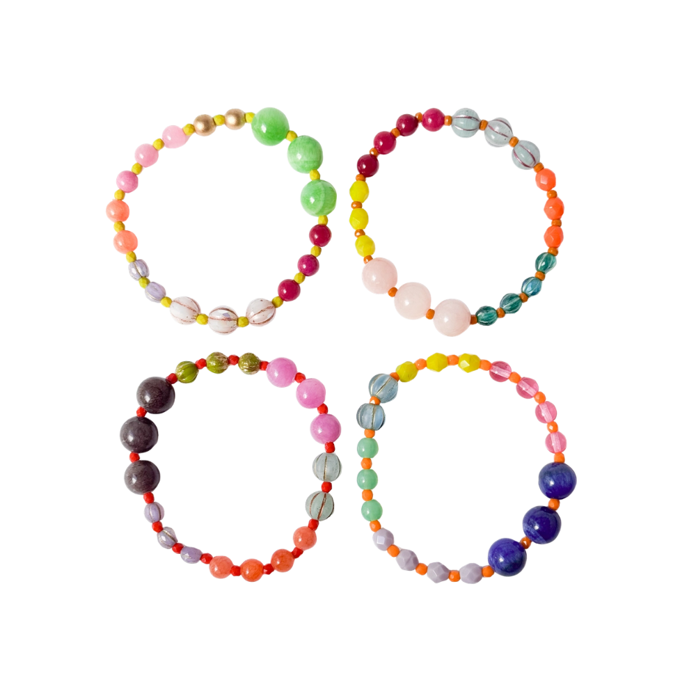 Handmade Artisan Mixed-Size Glass Bead Stretch Bracelet