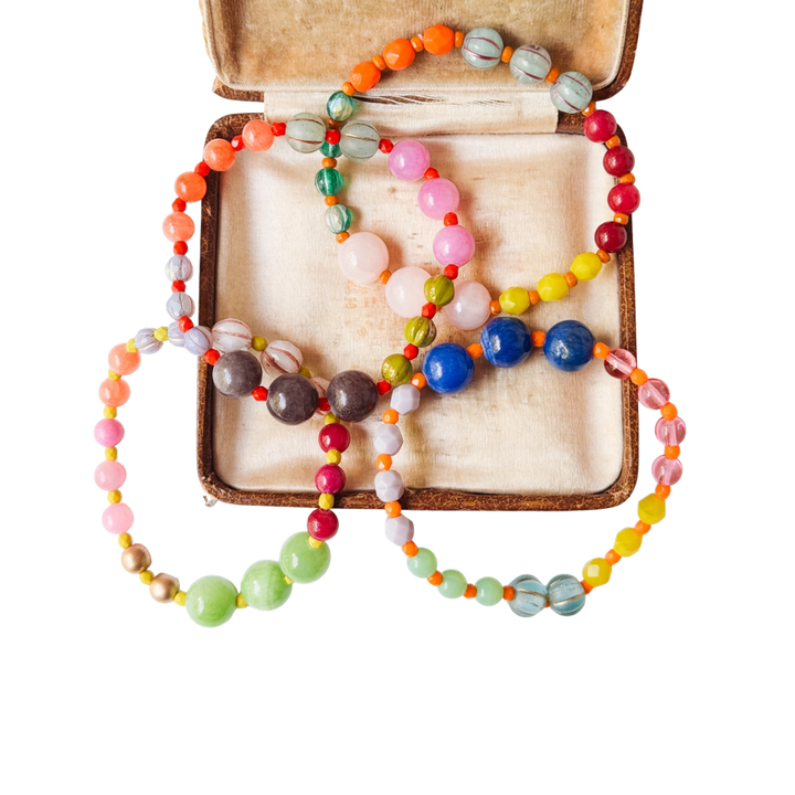 Handmade Artisan Mixed-Size Glass Bead Stretch Bracelet