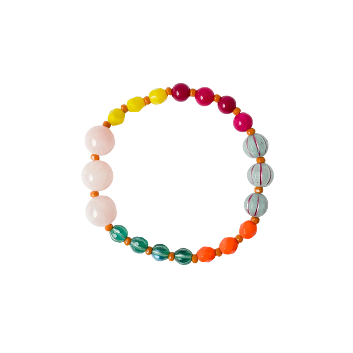 Handmade Artisan Mixed-Size Glass Bead Stretch Bracelet