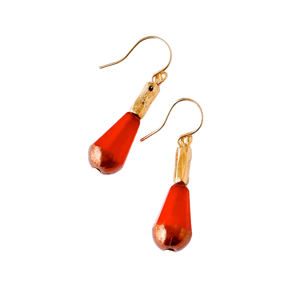 Long Czech Glass Teardrop Earrings with Antiqued Gold Accent