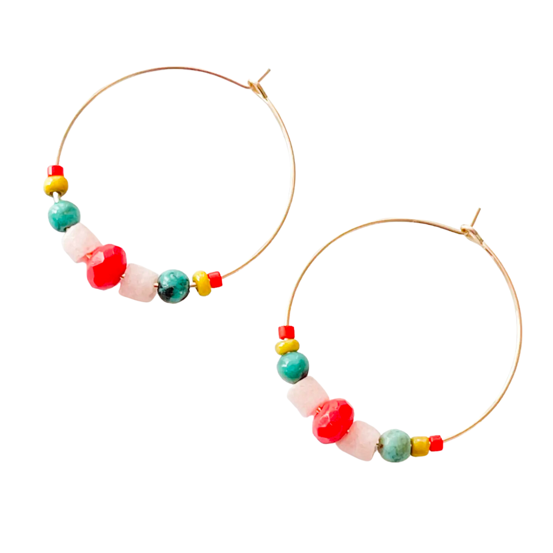 Gold-Filled Summer Hoops with Turquoise and Colorful Beads