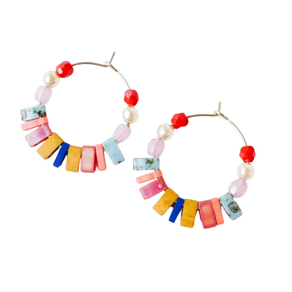 Small Boho Gold Filled Hoops with Miyuki Tila Beads