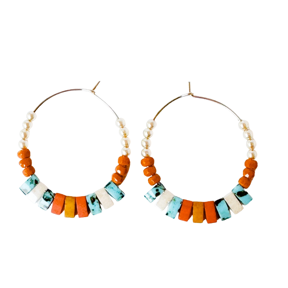 Tiny Crystal Pearl Gold Filled Hoops with Miyuki Tila Beads