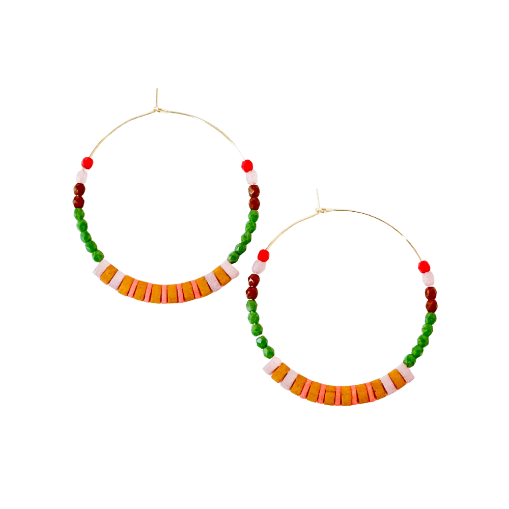 Big Tila Bead Hoop Earrings Colorful Miyuki Beads Gold Hoops