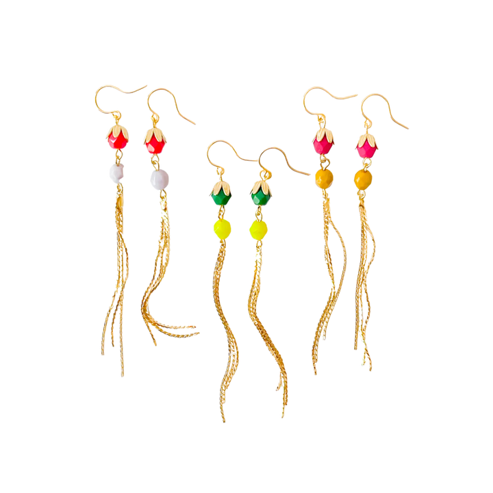 Colorful Gold Chain Tassel Earrings