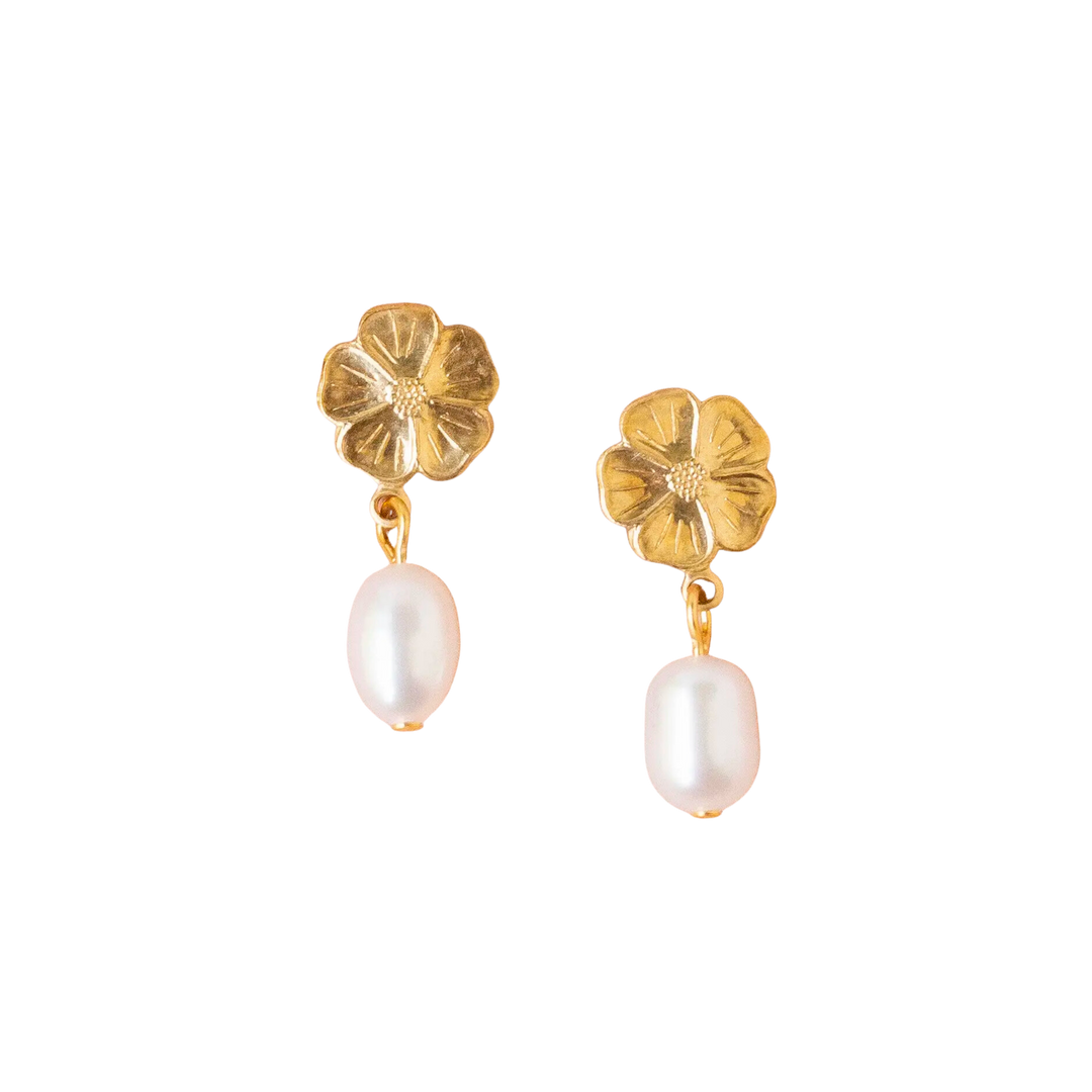 Flower and Pearl Stud Earrings