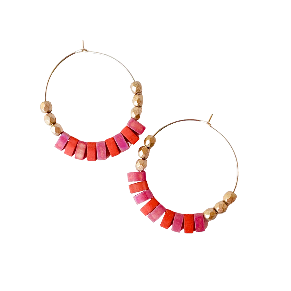 Boho Medium Gold Filled Hoops with Miyuki Tila Beads