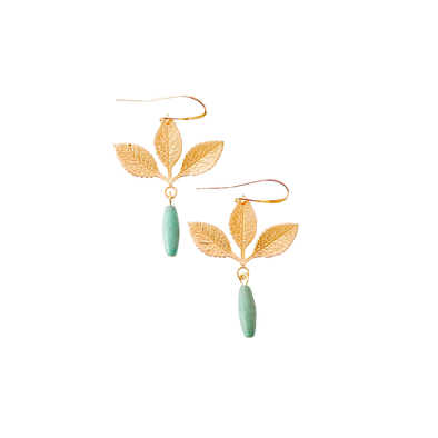 Three Leaf Earrings with Turquoise Bead