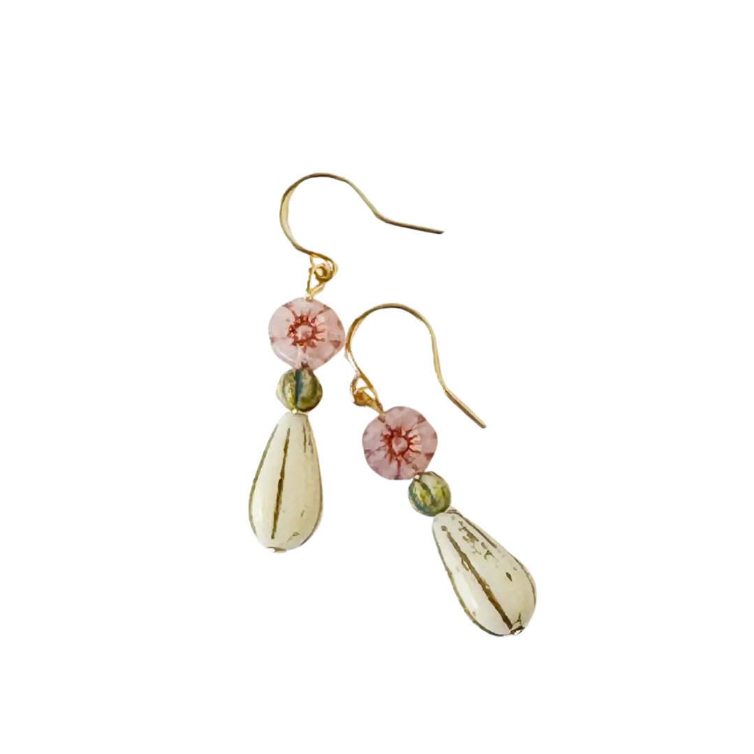 Flower and long Oval bead Earrings