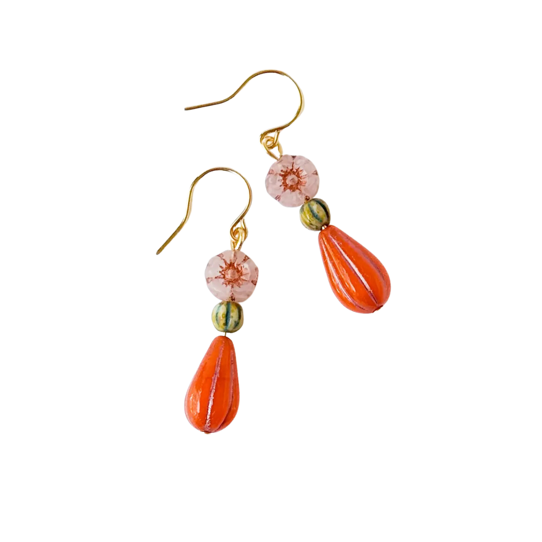 Flower and long Oval bead Earrings