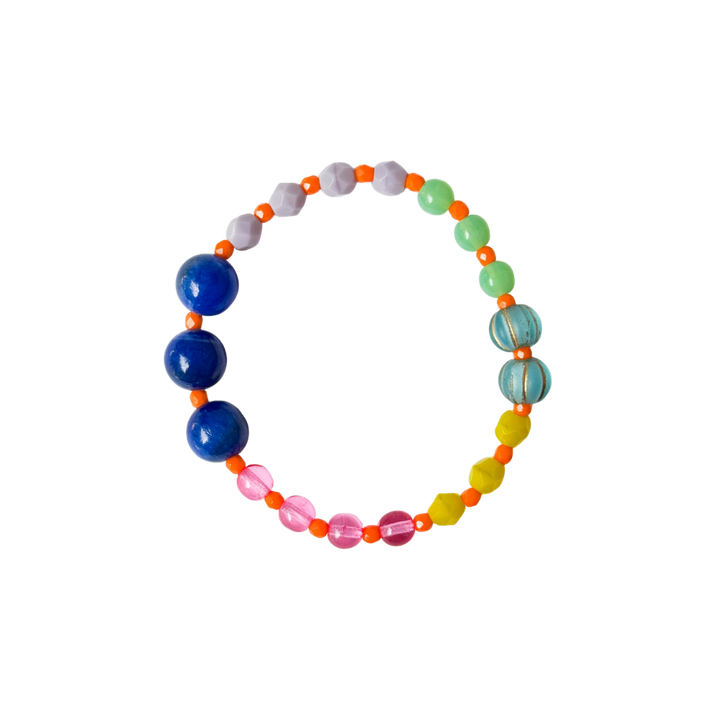 Handmade Artisan Mixed-Size Glass Bead Stretch Bracelet