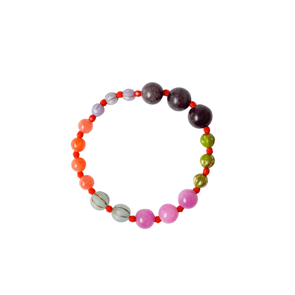 Handmade Artisan Mixed-Size Glass Bead Stretch Bracelet