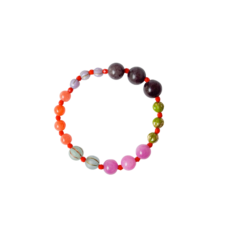 Handmade Artisan Mixed-Size Glass Bead Stretch Bracelet