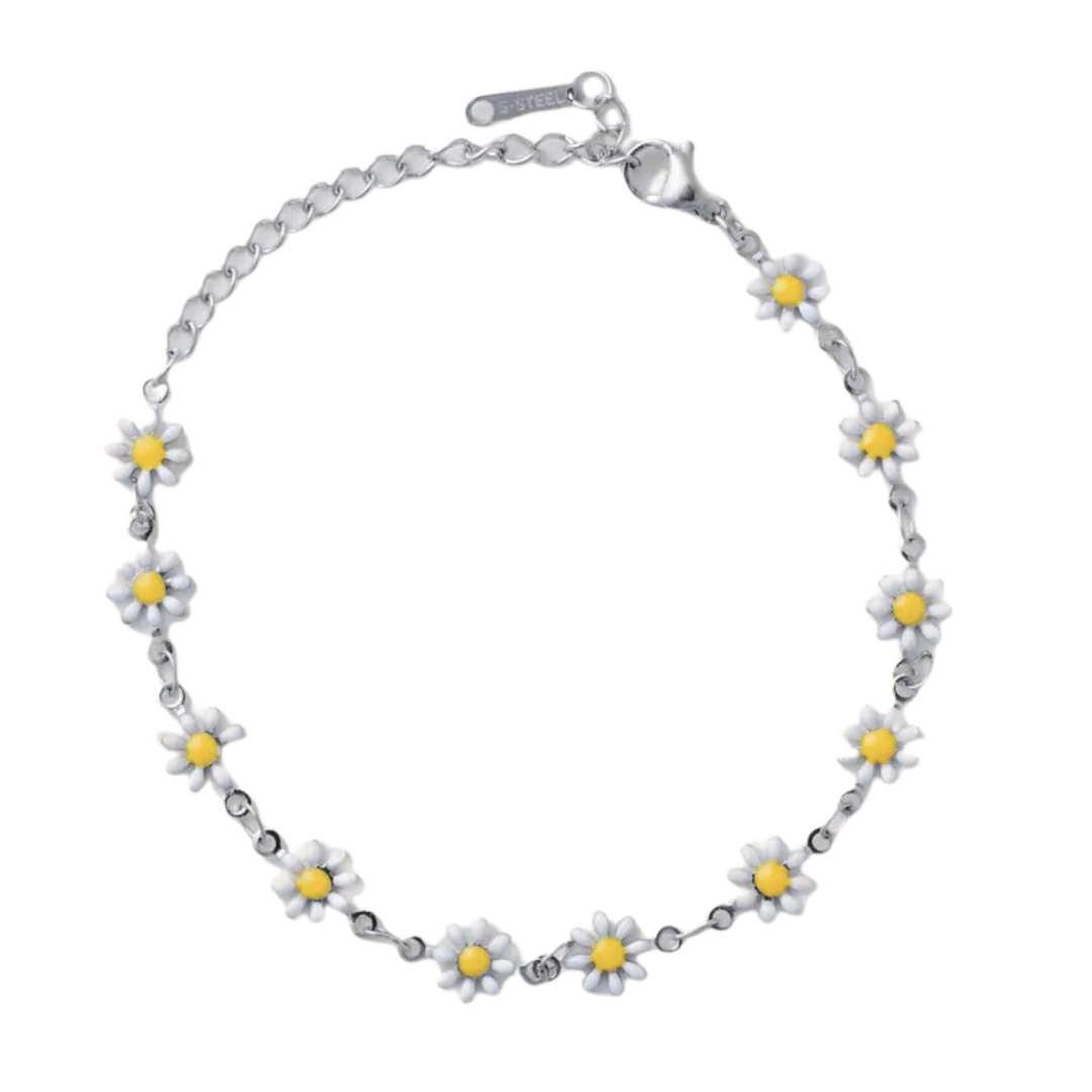 Silver White Daisy Bracelet