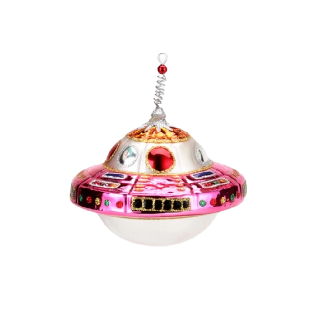 UFO Glass Christmas Ornament
