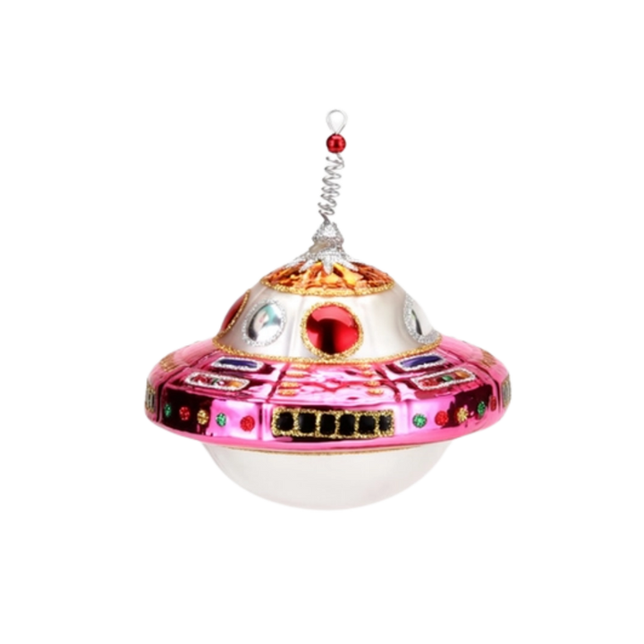 UFO Glass Christmas Ornament