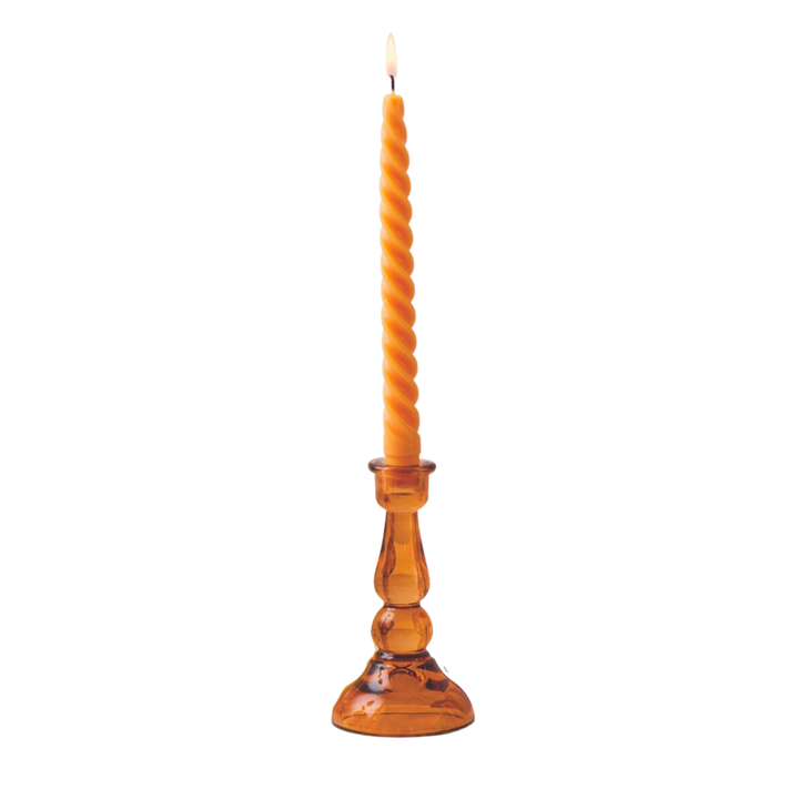 Tall Amber Glass Taper Candle Holder
