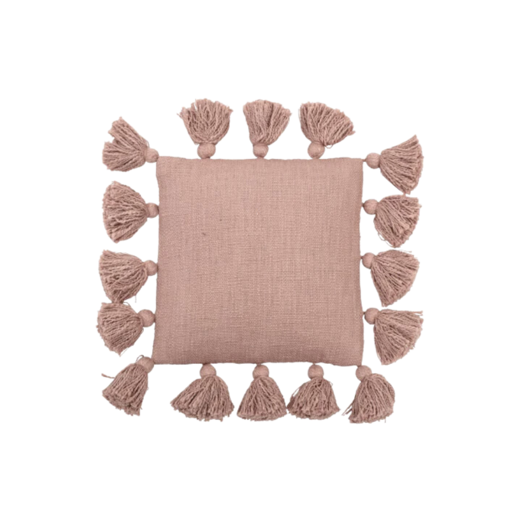 Rose Square Cotton Throw Pillow with Tassels