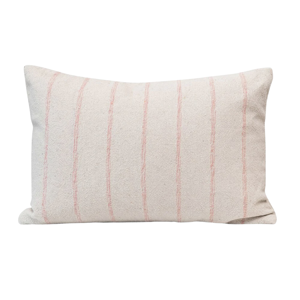 Lumbar Pillow with Stripes - Pink and Cream