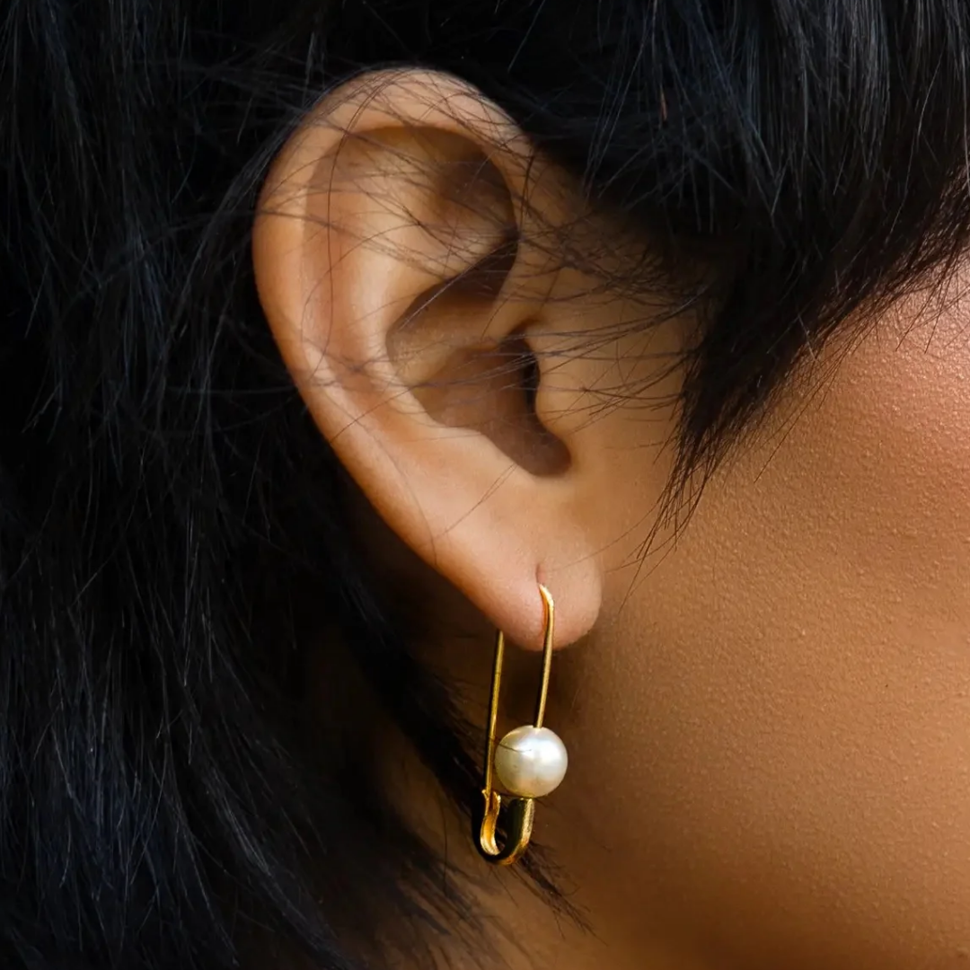 Roxy Pearl Safety Pin Earrings