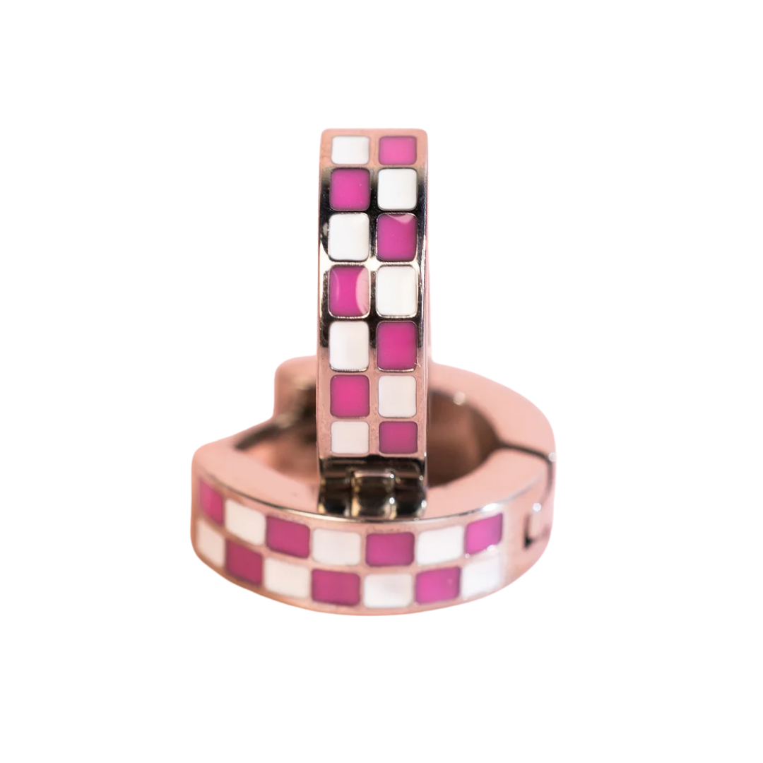 Silver Hot Pink Checkered Huggies