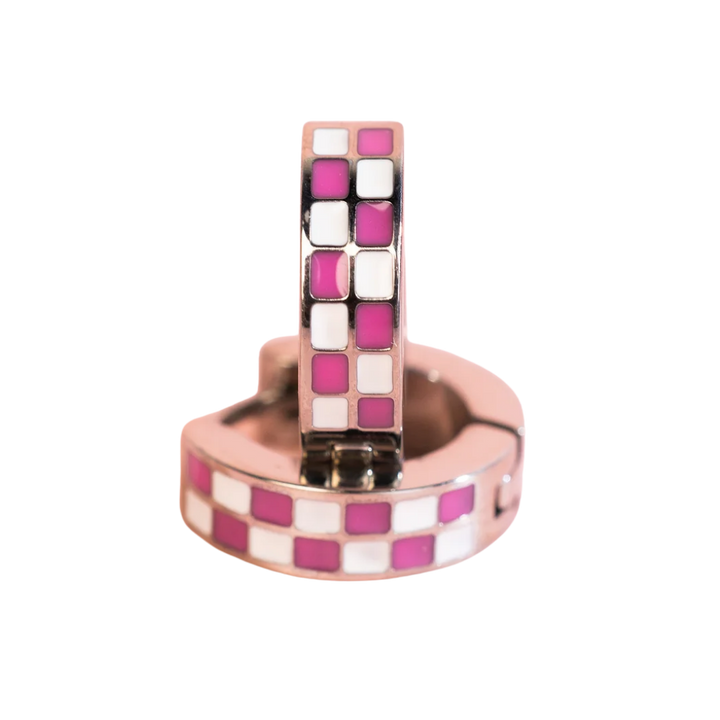 Silver Hot Pink Checkered Huggies