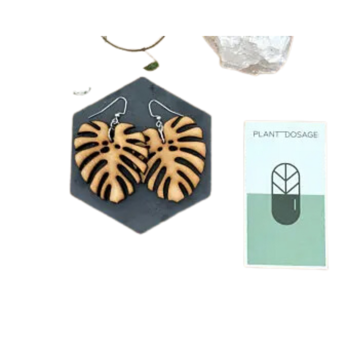 Monstera Deliciosa Wooden Plant Earrings