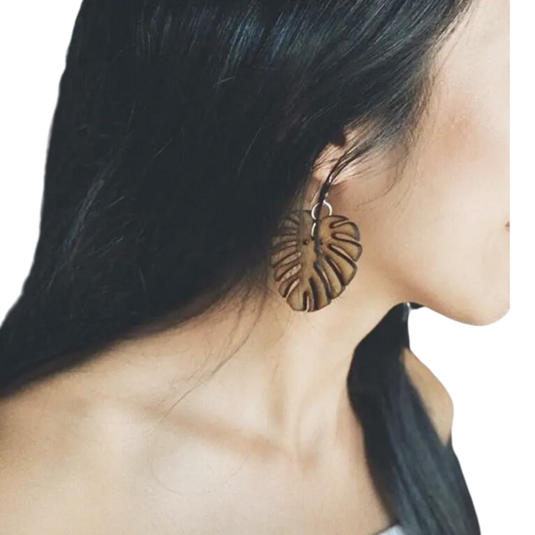 Monstera Deliciosa Wooden Plant Earrings
