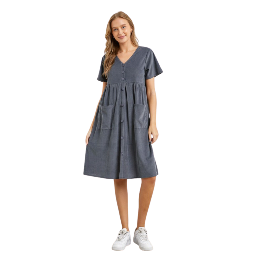 Button Up Midi Dress - Slate