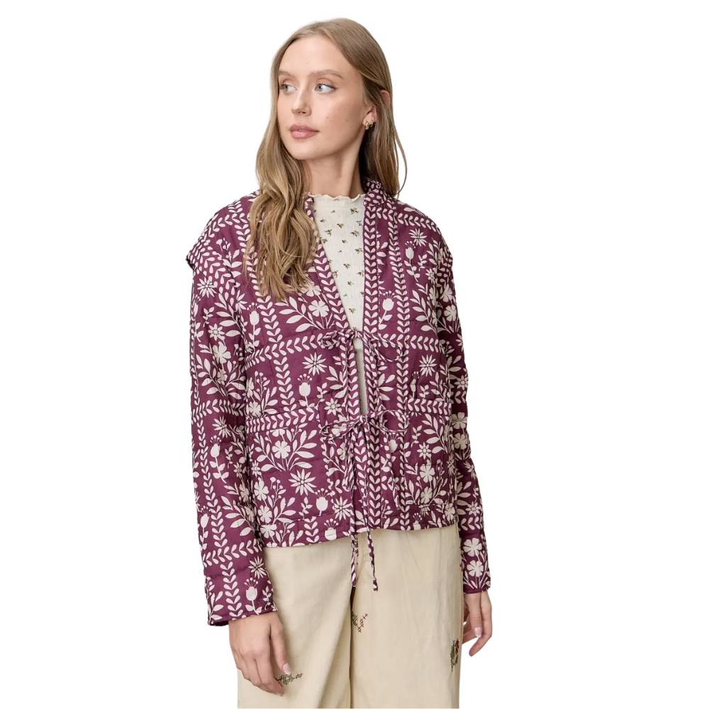 Border Floral Print Quilting Jacket