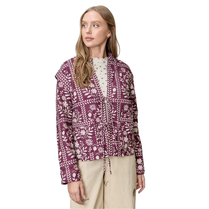 Border Floral Print Quilting Jacket