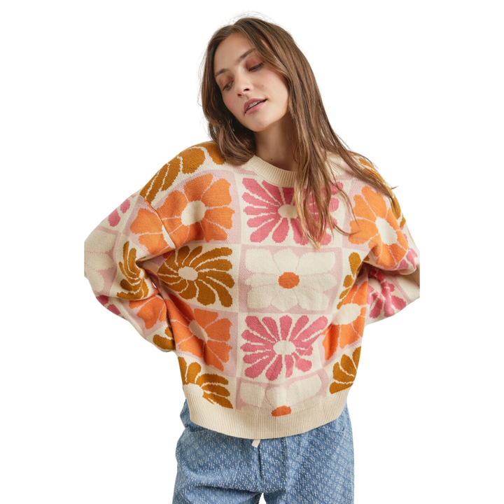 Floral Intarsia Sweater - Cream Multi