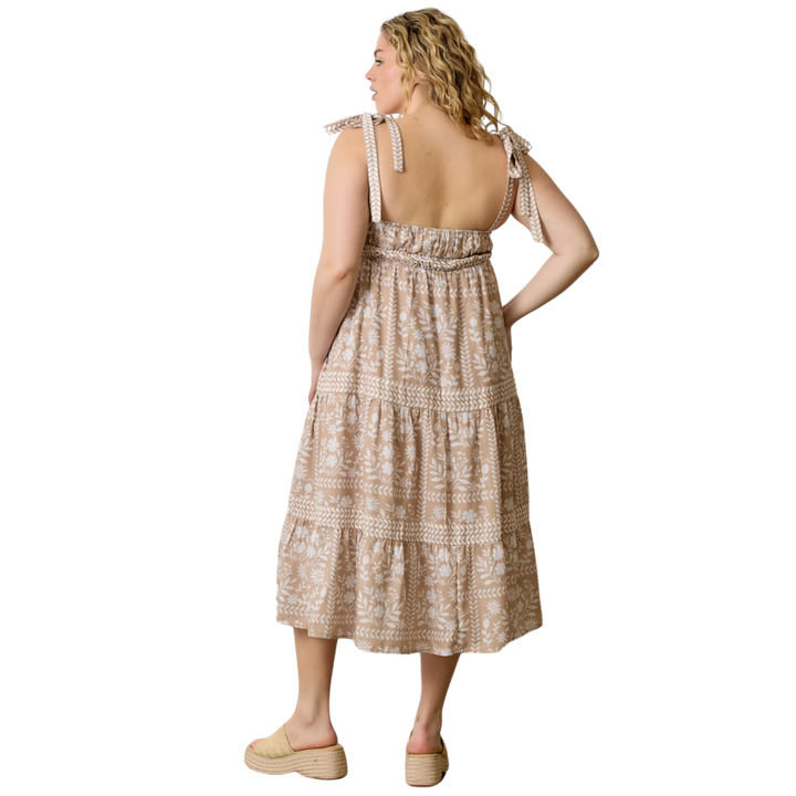 Printed Tie Strap Midi Dress