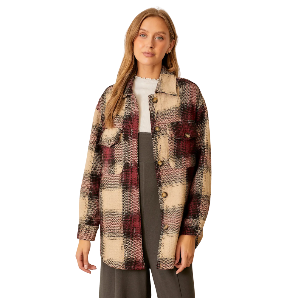 Button Up Collared Plaid Jacket
