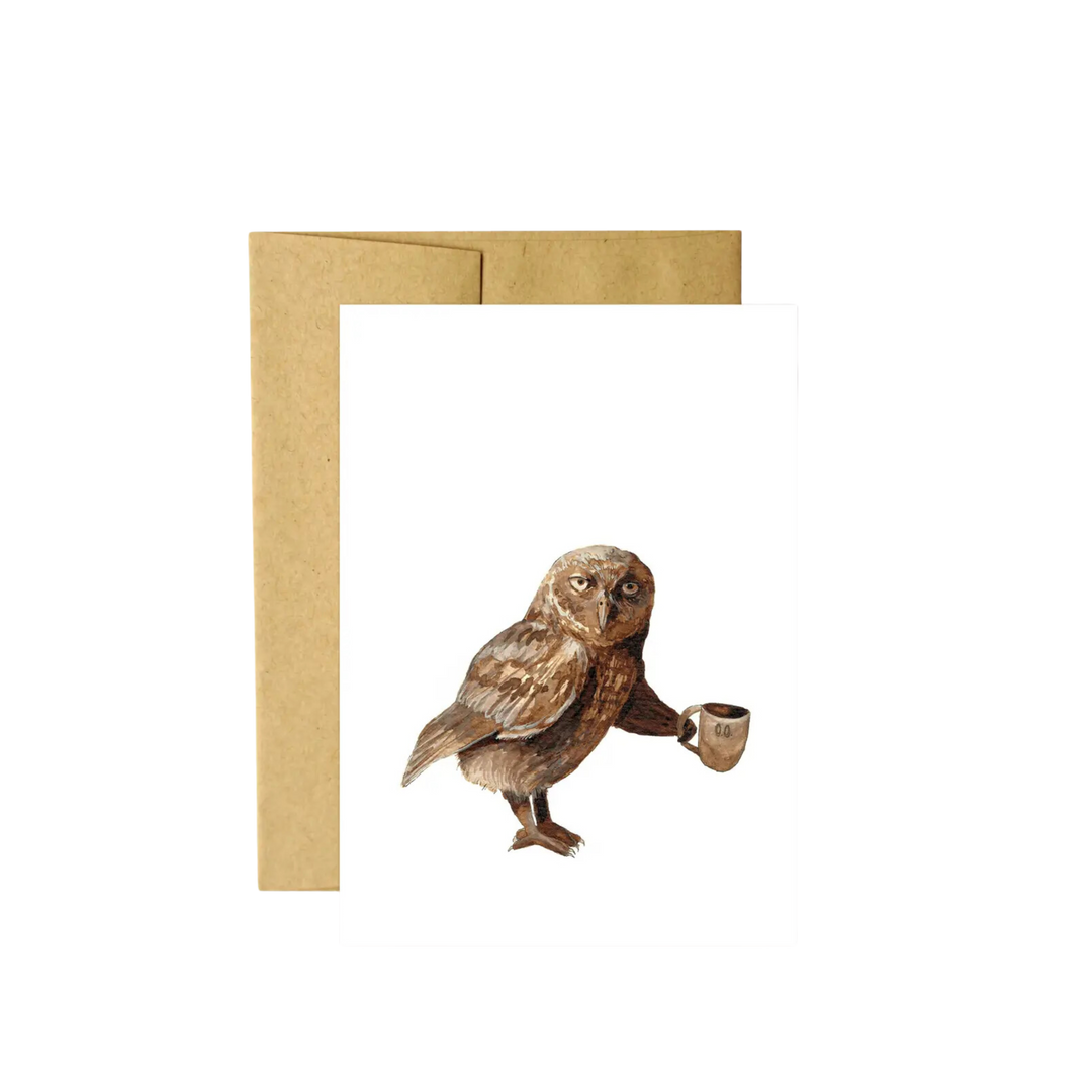 Critters and Cups: Owl - Greeting Card