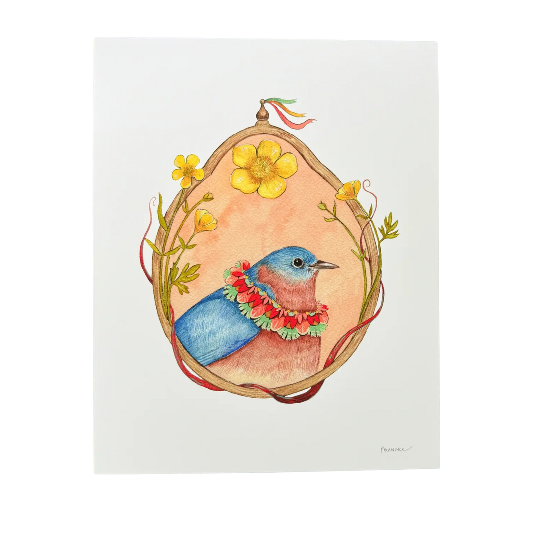 Floral Flight Crew: Bluebird of Buttercups 8"x10" Print