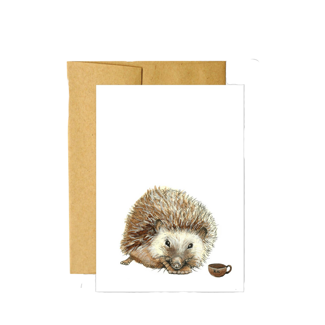 Critters and Cups: Hedgehog - Greeting Card
