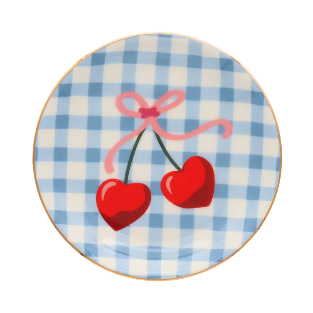 Gingham Cherry Trinket Tray