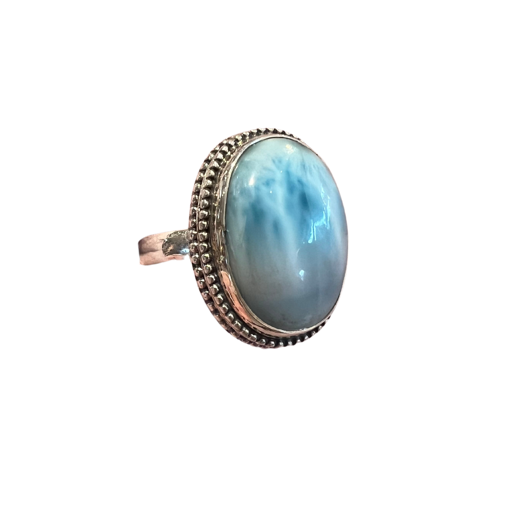 Oval Larimar 925 Sterling Silver Ring - Size 7