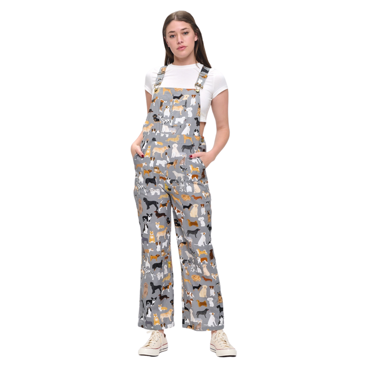 Different Breed Dogs Print Overalls