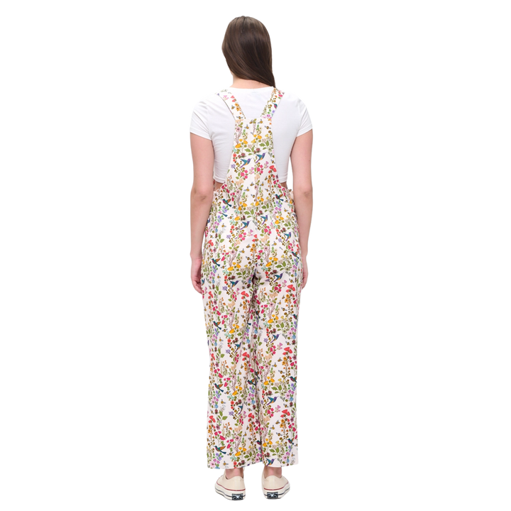 Floral Hummingbird Print Overalls