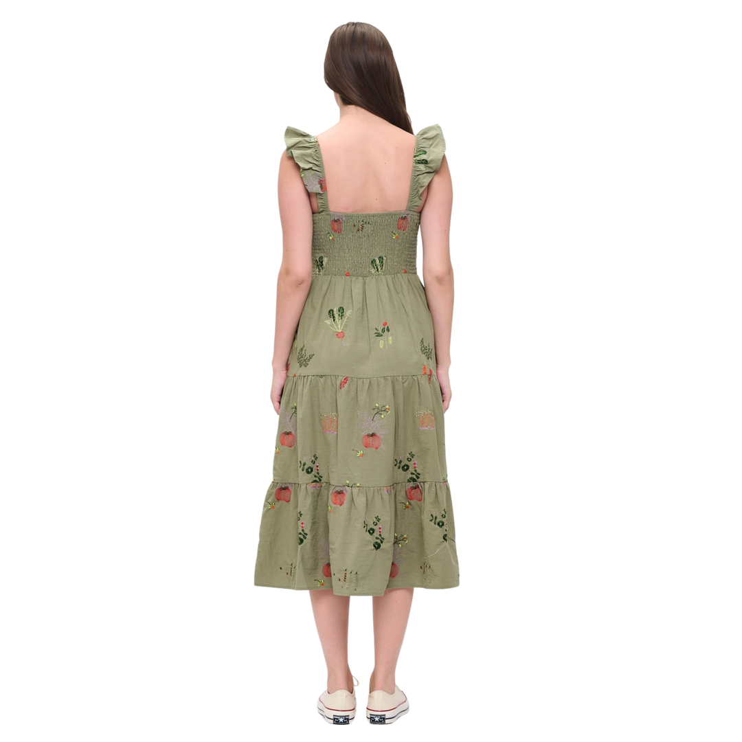 Veggie Garden Embroidered Dress Green
