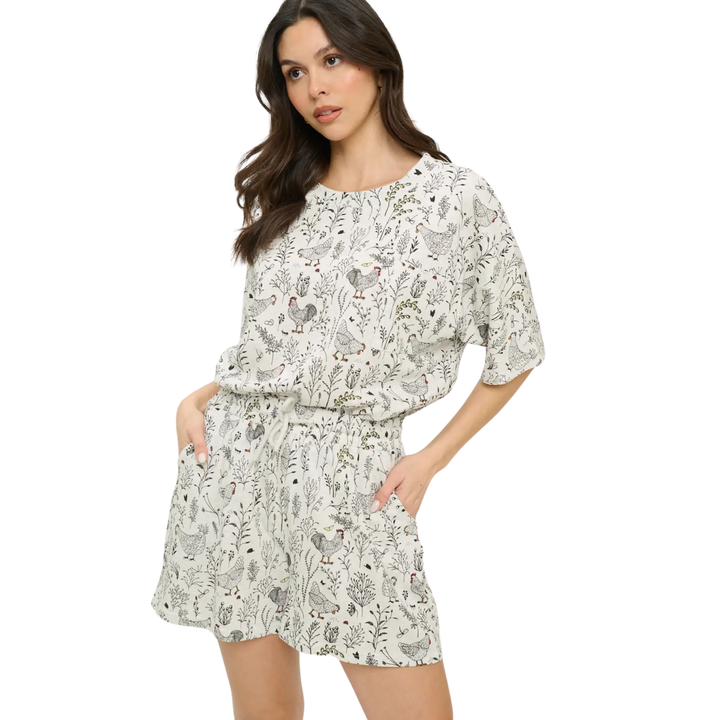 Rooster Floral Print Relaxed Fit Shorts