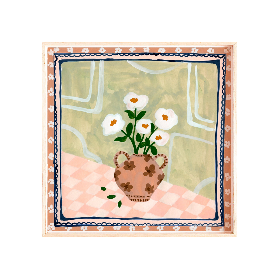 White Flowers in Vase Art Print