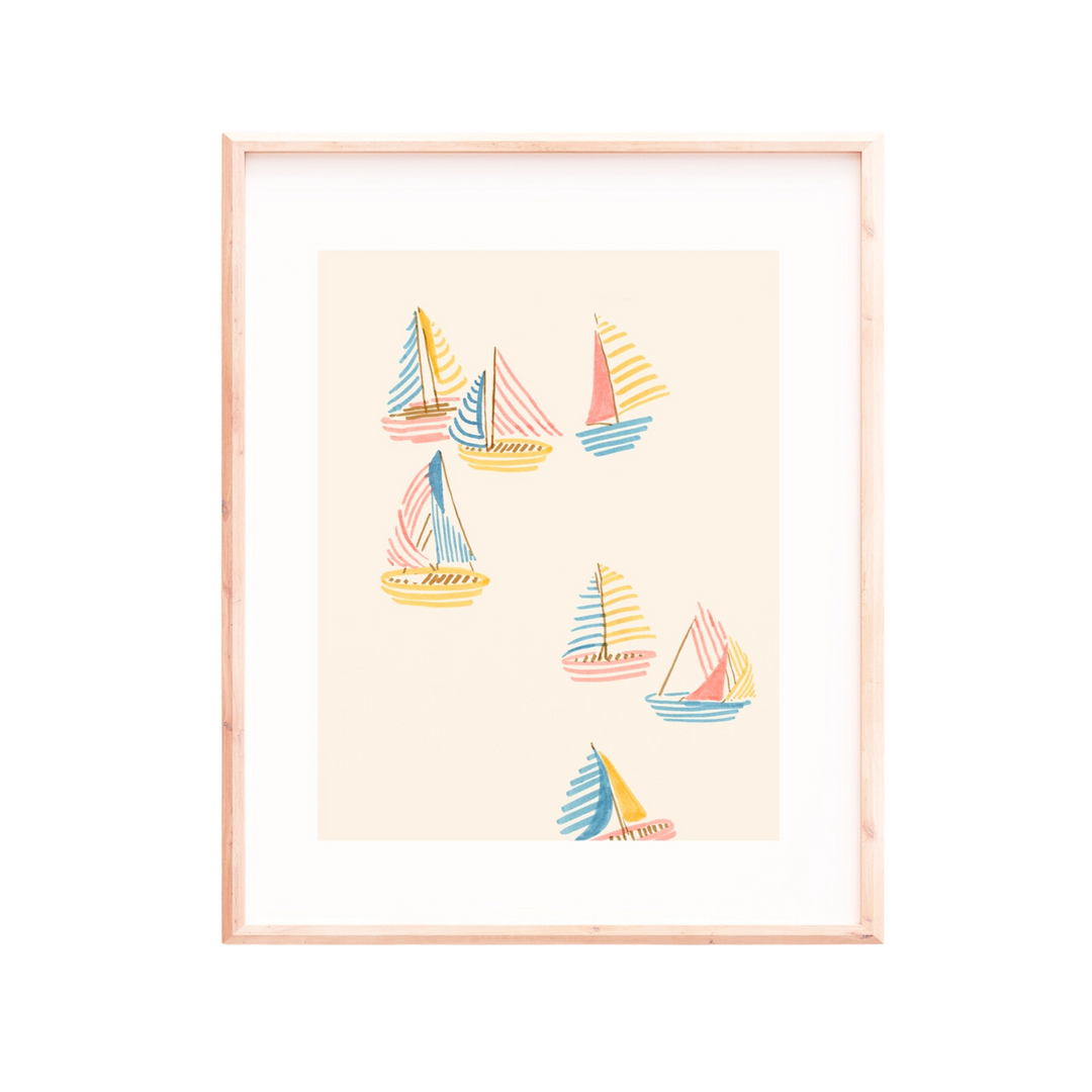 Striped Sailboats Art Print